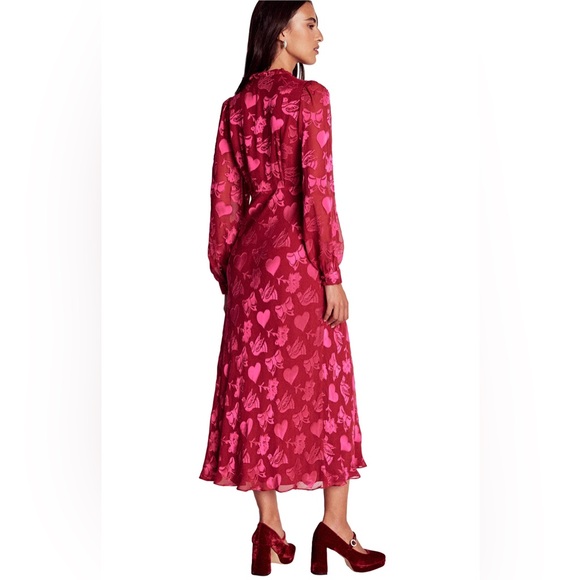 Boden Cassie Devore Midi Tea Dress
Pink Red Heart Dove Valentine Long Sleeve 2 - Picture 4 of 13